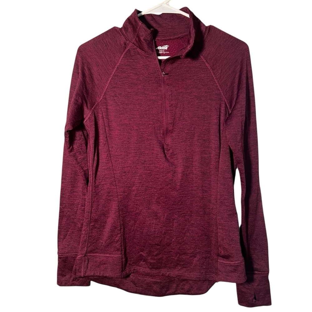 Avia Women's Sz Medium 8-10 Quarter Zip Sweatshirt Burgundy Purple Marled Fleece